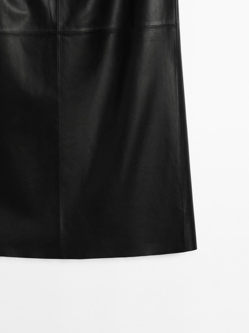 Massimo Dutti Soft Nappa Midi Women Leather Skirt Black | US-TU3780491