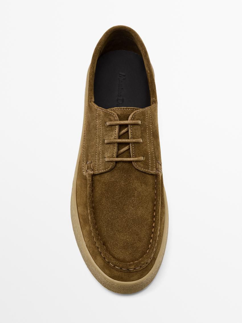 Massimo Dutti Soft Split Leather Men Boat Shoes Brown Khaki | US-CQ1690428