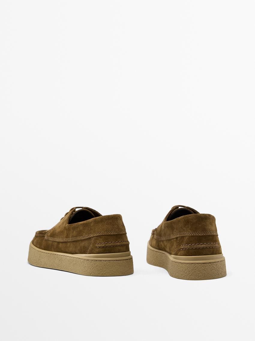 Massimo Dutti Soft Split Leather Men Boat Shoes Brown Khaki | US-CQ1690428