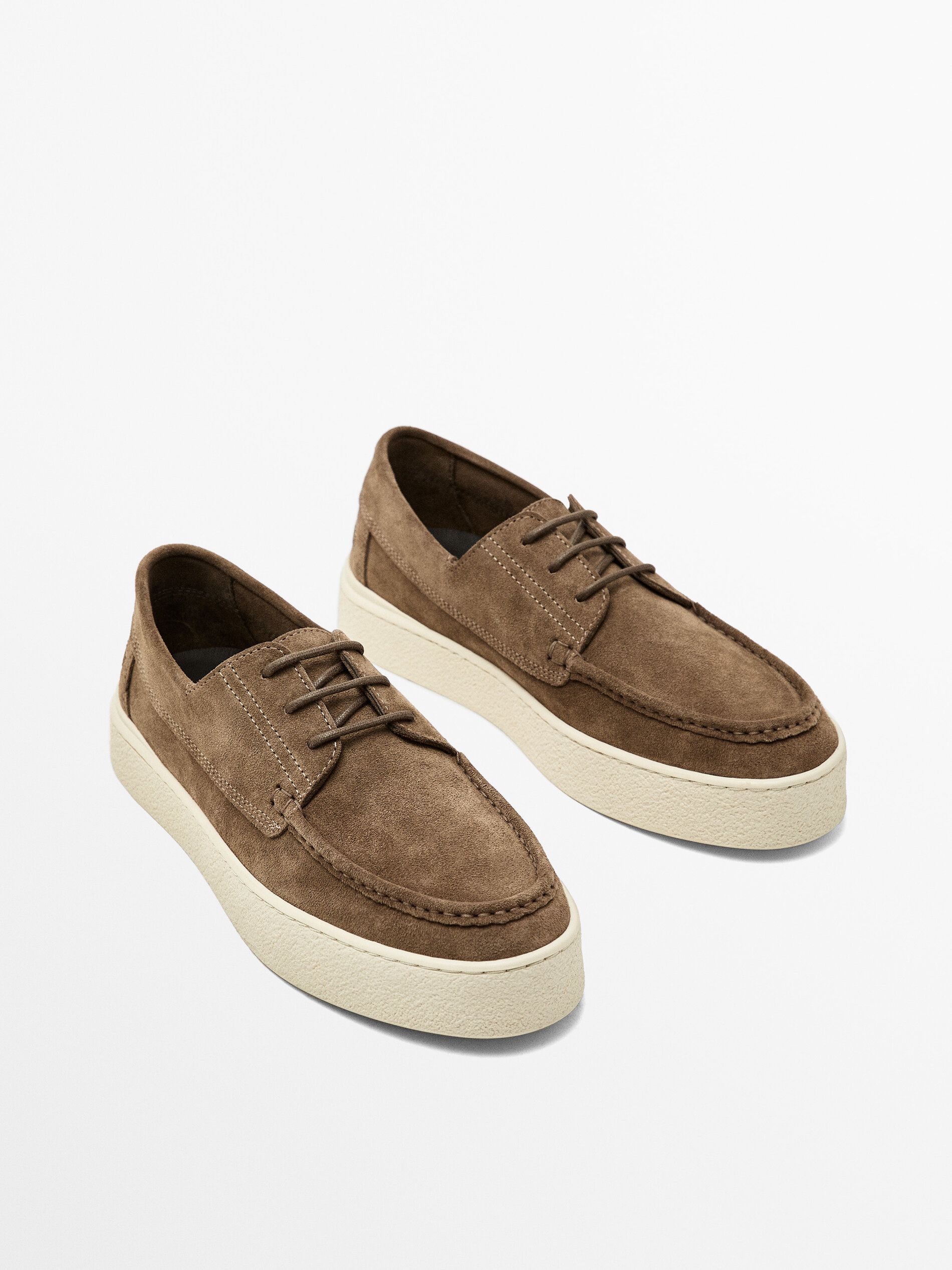 Massimo Dutti Soft Split Leather Men Boat Shoes Brown | US-TJ8342569