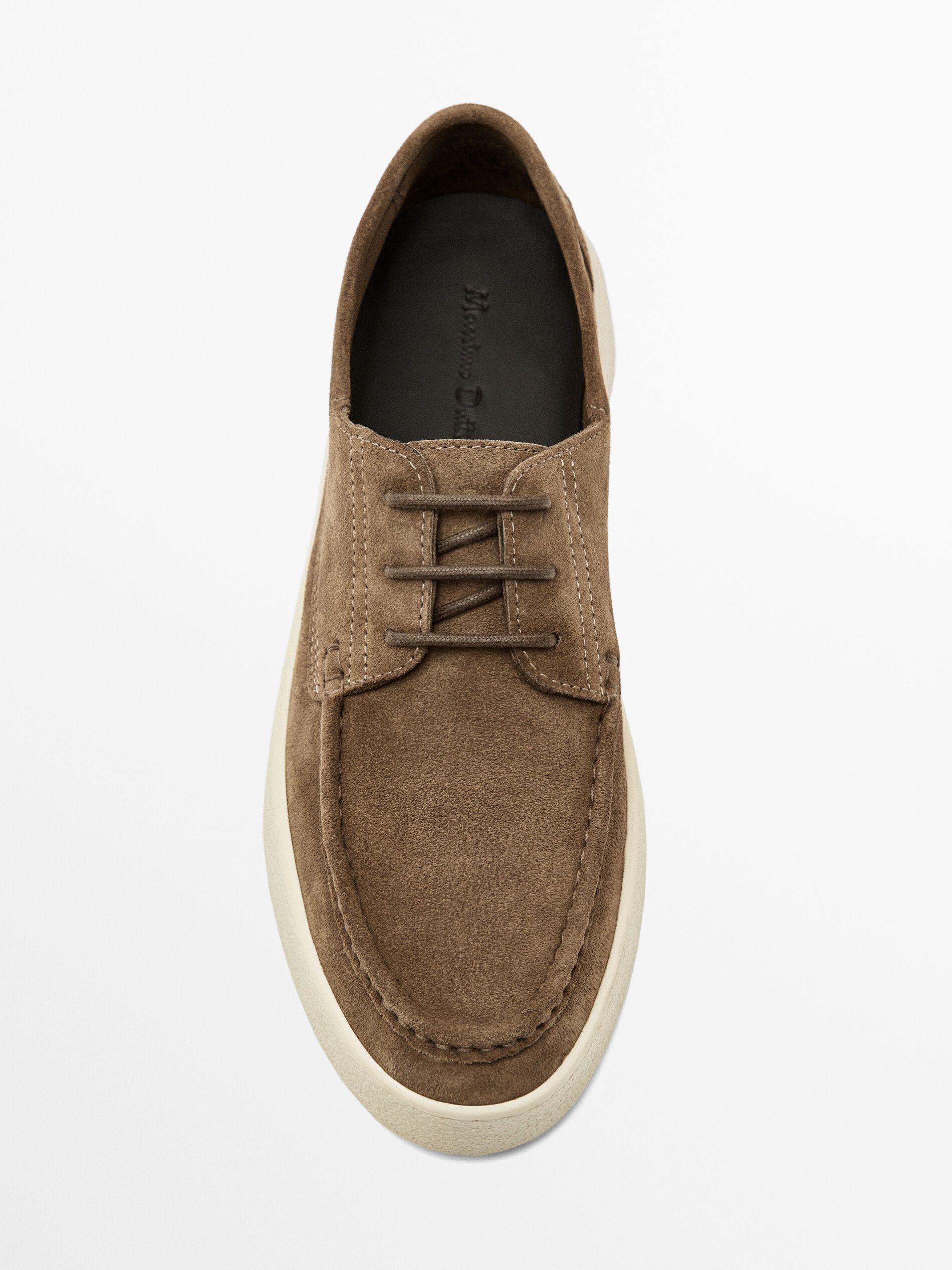 Massimo Dutti Soft Split Leather Men Boat Shoes Brown | US-TJ8342569