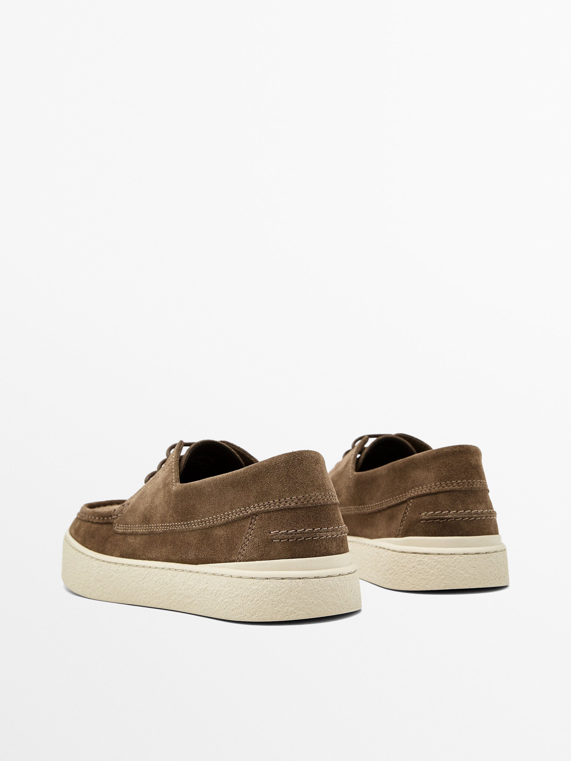 Massimo Dutti Soft Split Leather Men Boat Shoes Brown | US-TJ8342569