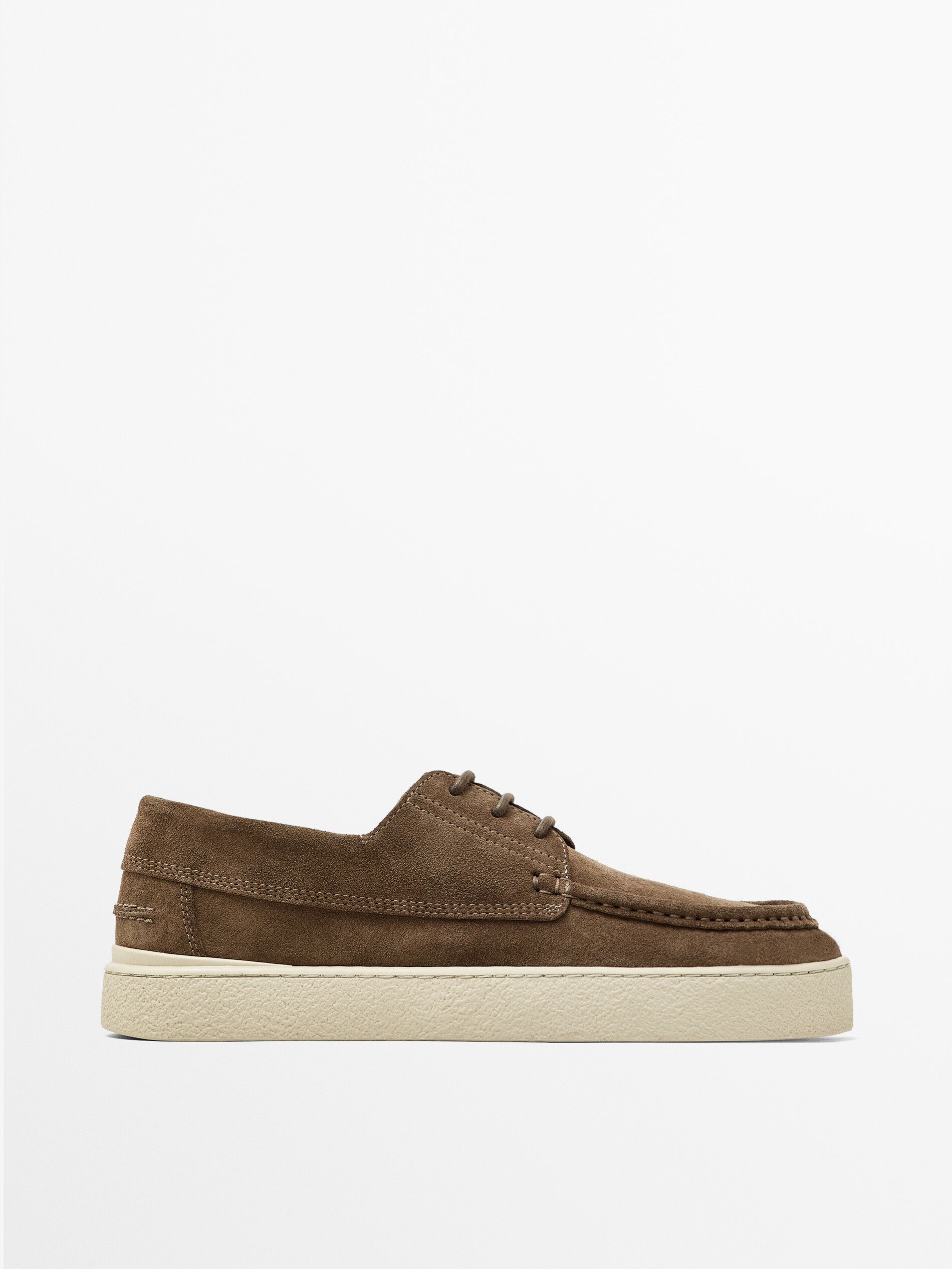 Massimo Dutti Soft Split Leather Men Boat Shoes Brown | US-TJ8342569
