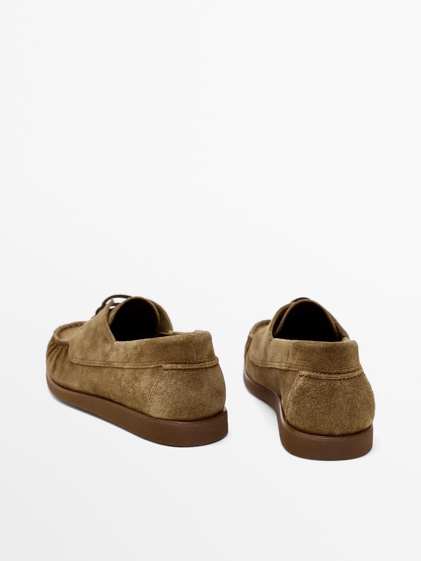 Massimo Dutti Soft Split Leather Men Boat Shoes Brown Khaki | US-PD0974268