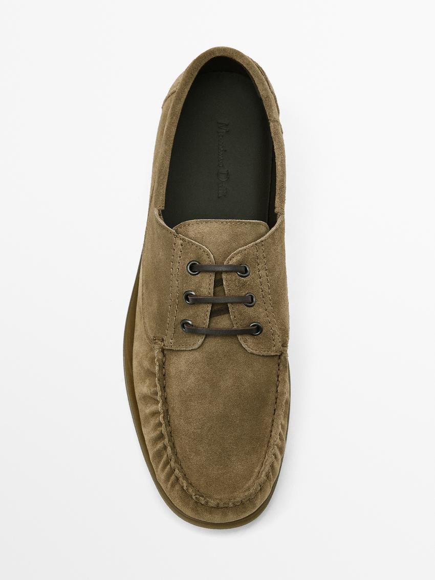 Massimo Dutti Soft Split Leather Men Boat Shoes Brown Beige | US-ZW0148723