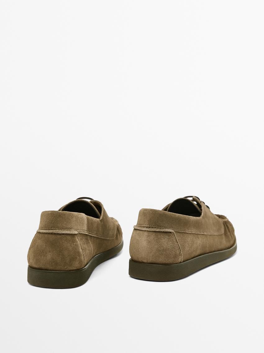 Massimo Dutti Soft Split Leather Men Boat Shoes Brown Beige | US-ZW0148723