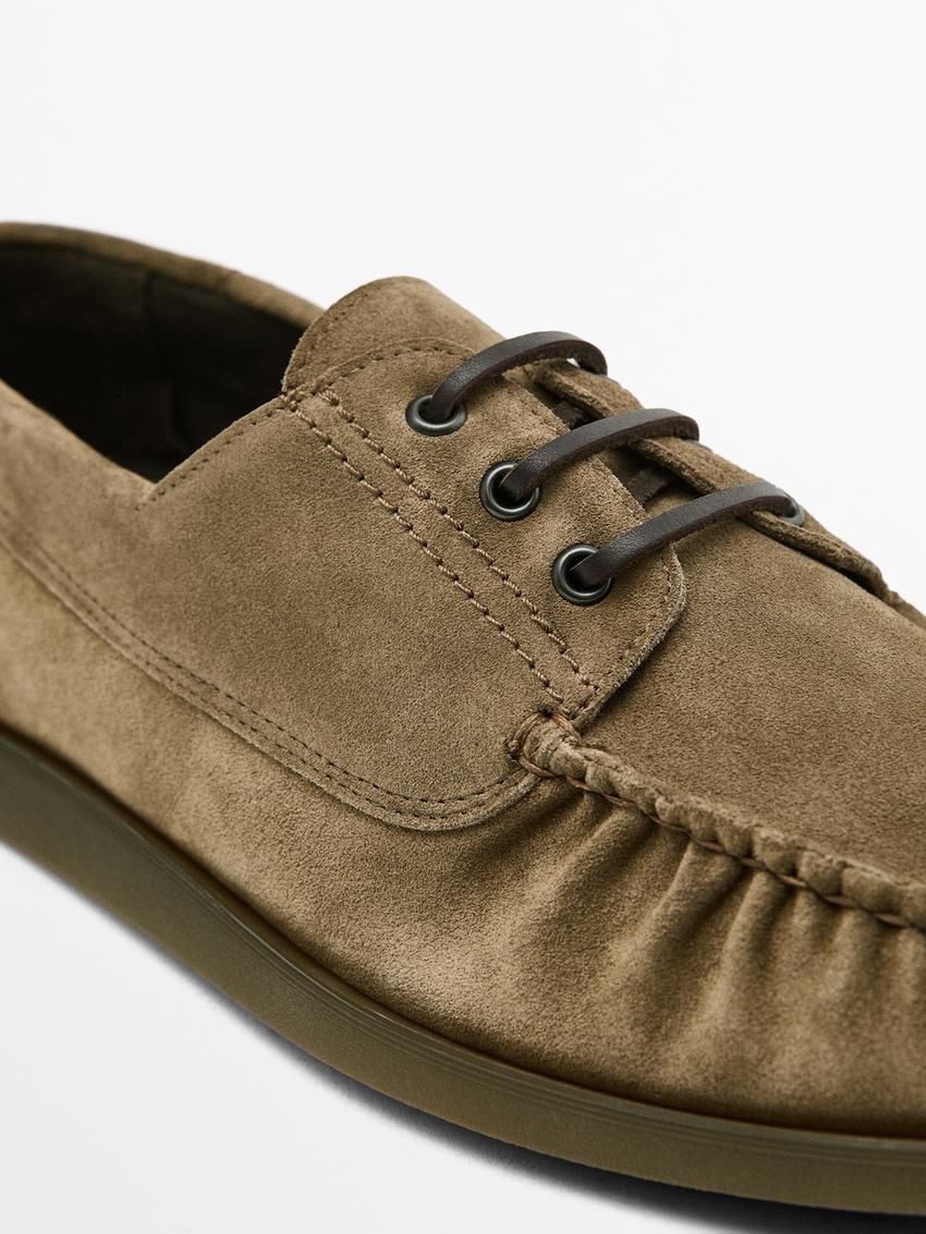 Massimo Dutti Soft Split Leather Men Boat Shoes Brown Beige | US-ZW0148723