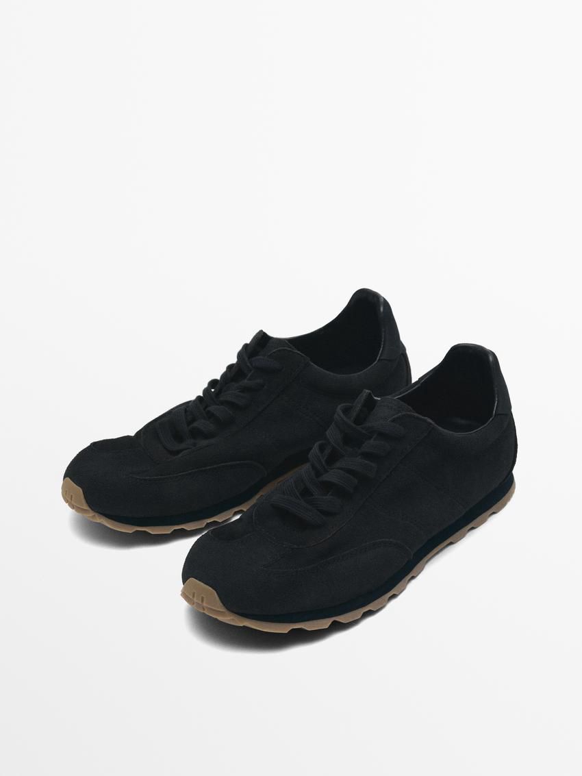 Massimo Dutti Soft Split Leather Men Sneakers Navy | US-QR9215370