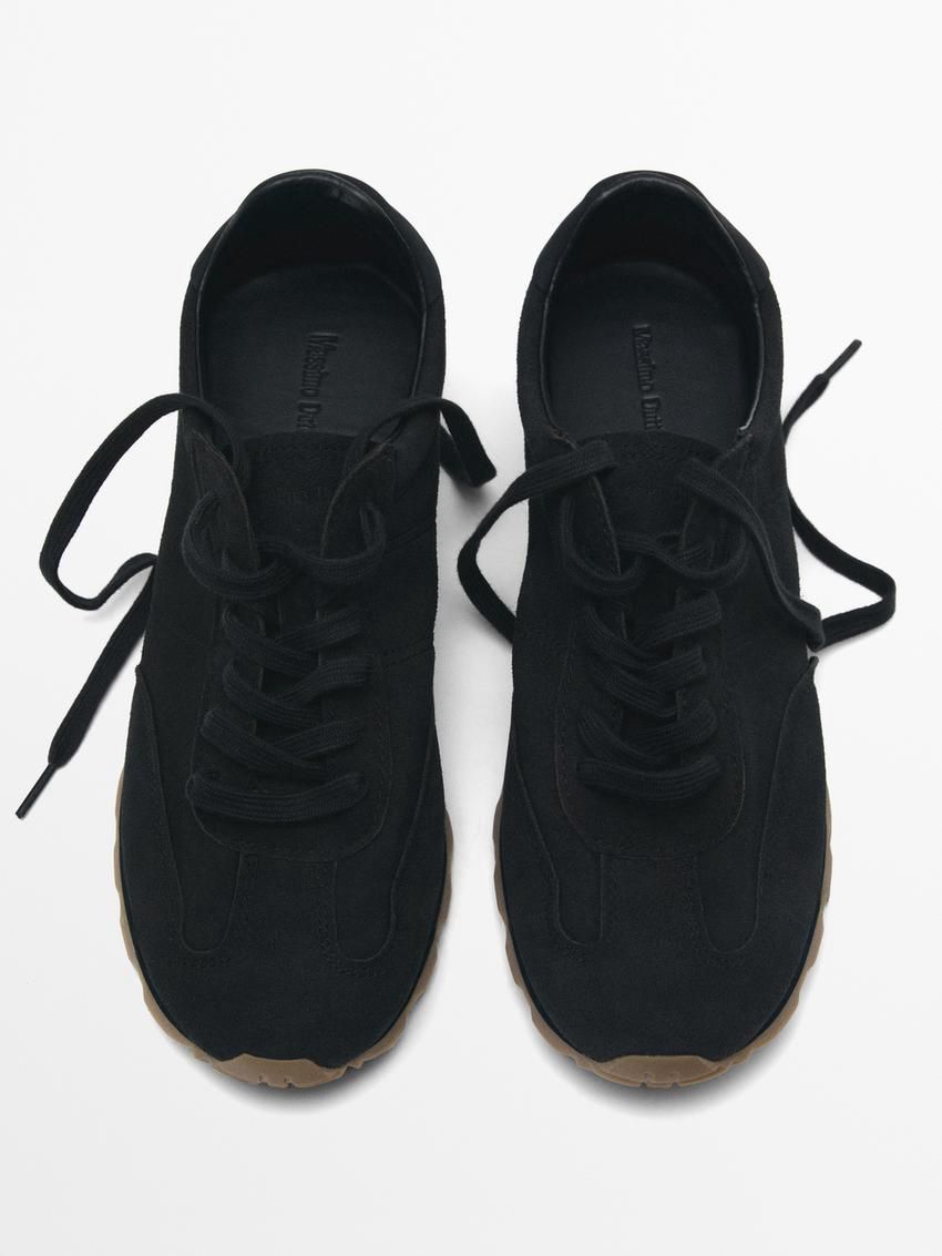 Massimo Dutti Soft Split Leather Men Sneakers Navy | US-QR9215370