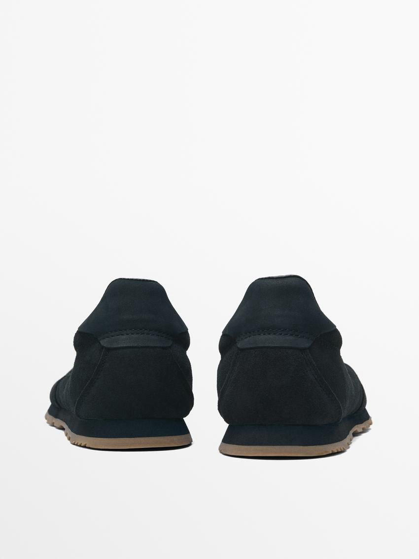 Massimo Dutti Soft Split Leather Men Sneakers Navy | US-QR9215370