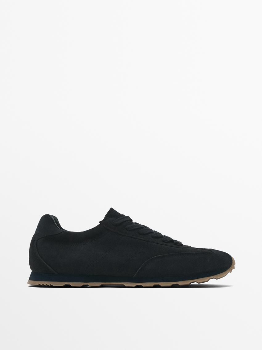 Massimo Dutti Soft Split Leather Men Sneakers Navy | US-QR9215370