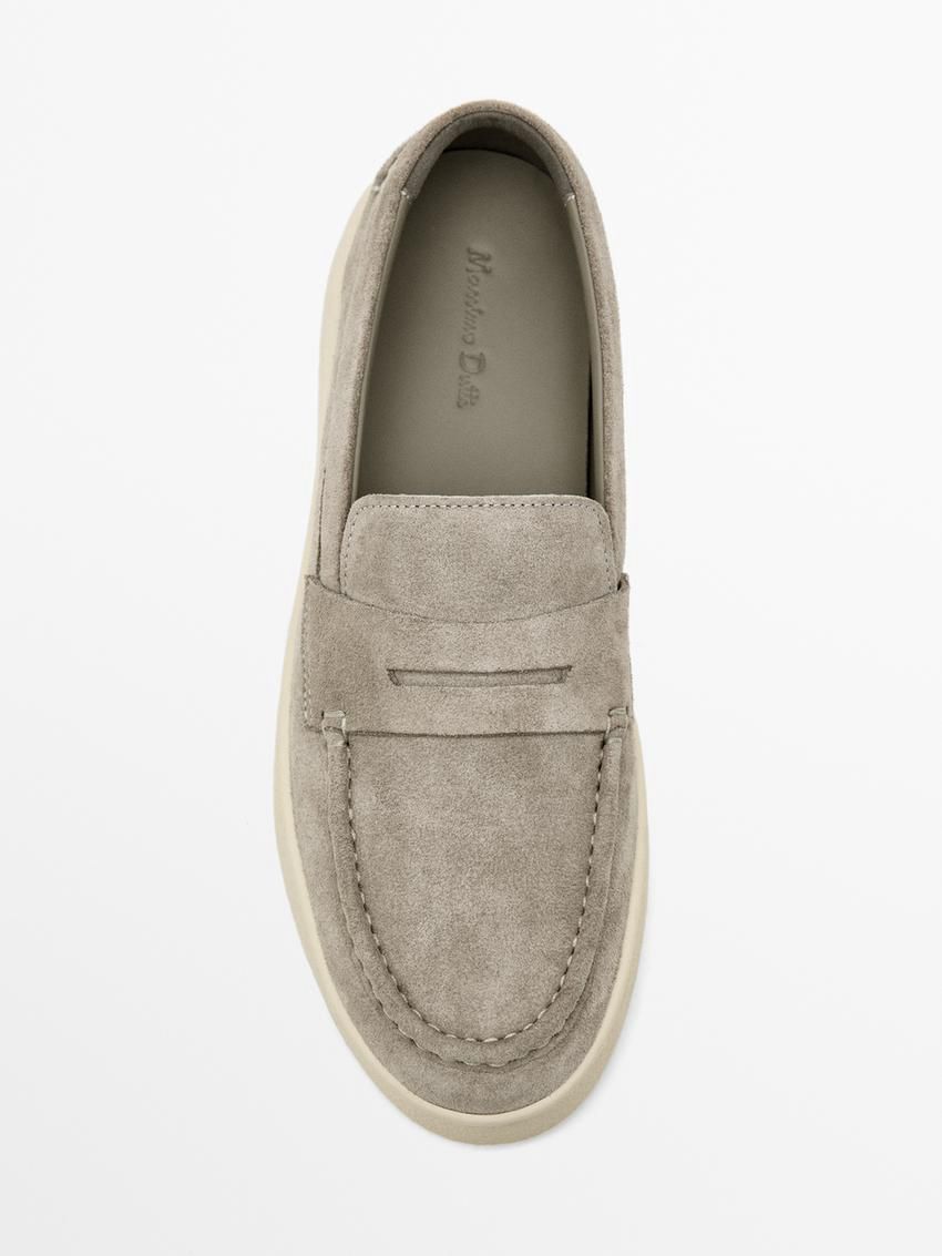 Massimo Dutti Soft Split Leather Penny Men Loafers Grey | US-ON3406759