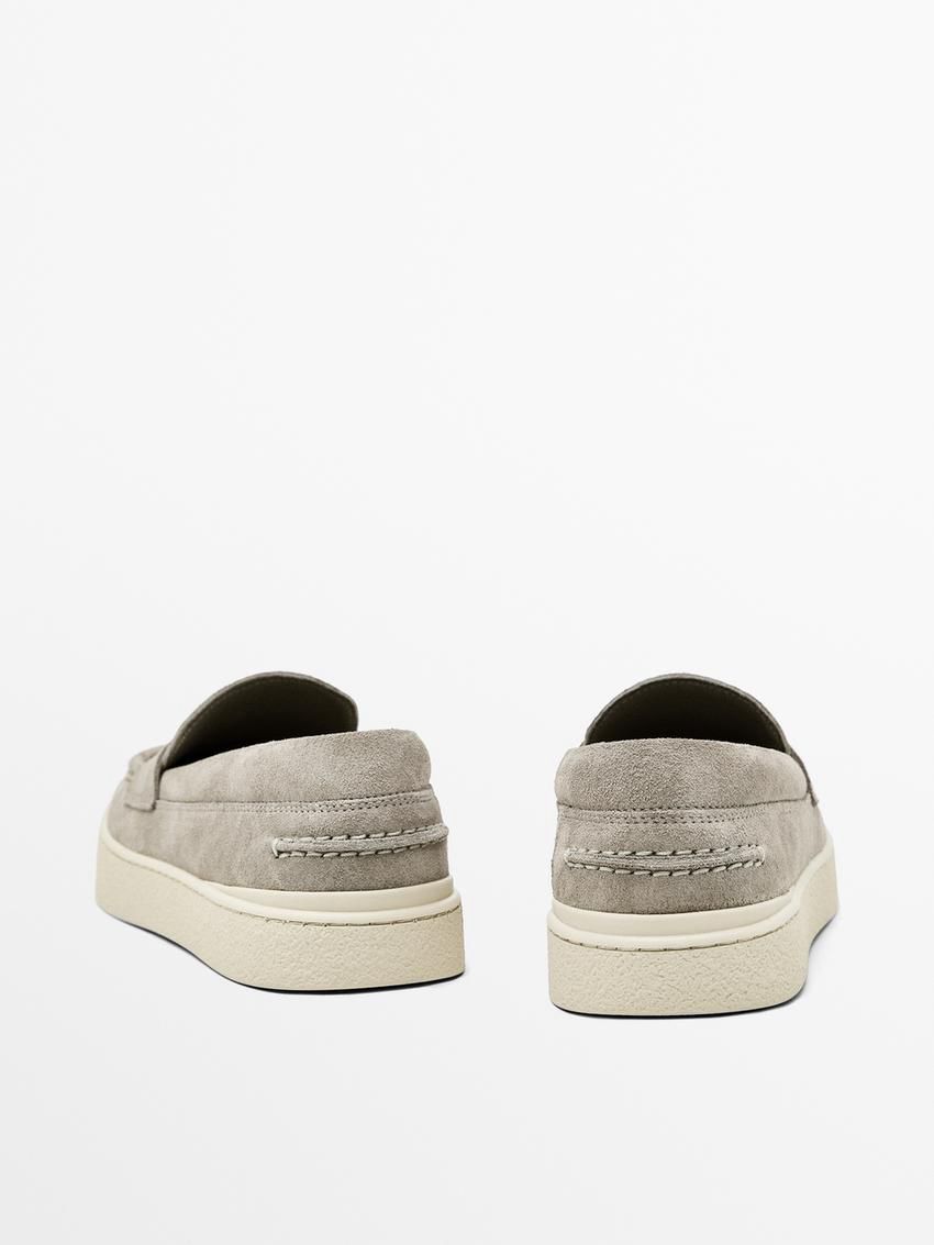 Massimo Dutti Soft Split Leather Penny Men Loafers Grey | US-ON3406759