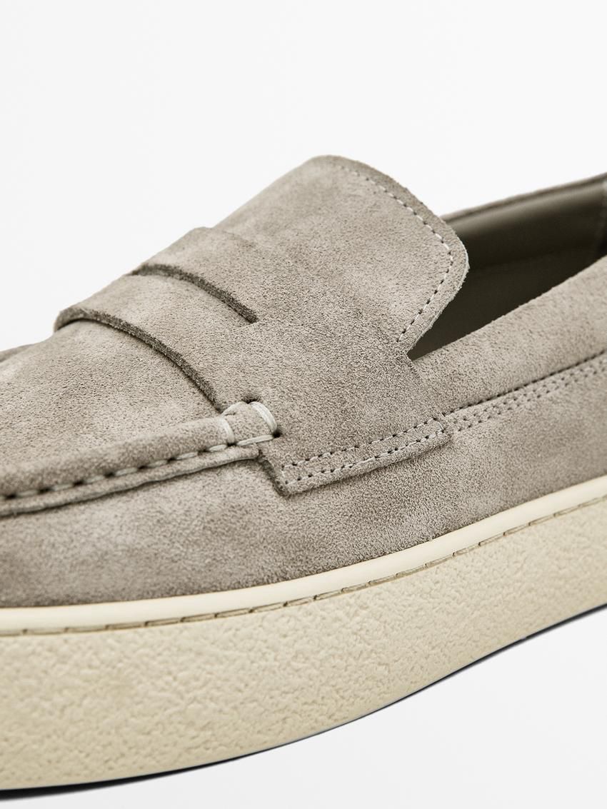 Massimo Dutti Soft Split Leather Penny Men Loafers Grey | US-ON3406759