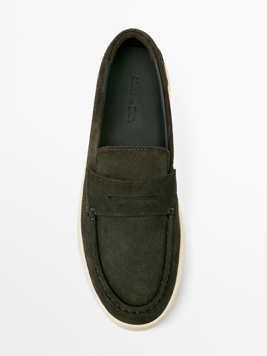 Massimo Dutti Soft Split Leather Penny Men Loafers Dark Olive | US-SV1830642