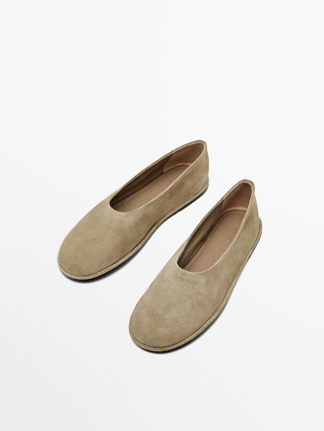Massimo Dutti Soft Split Leather Women Ballet Flats Khaki Brown | US-MH3867412