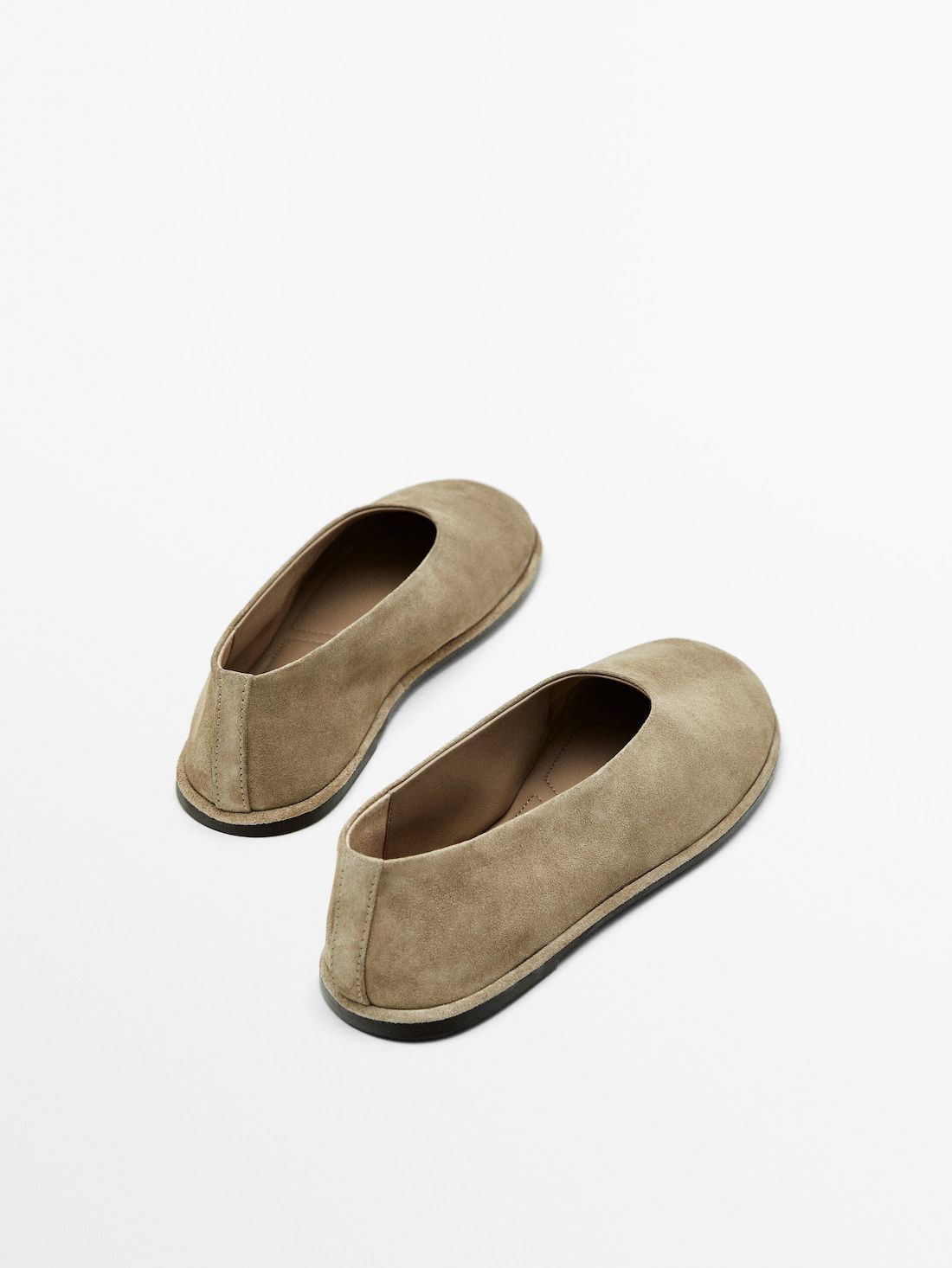 Massimo Dutti Soft Split Leather Women Ballet Flats Khaki Brown | US-MH3867412