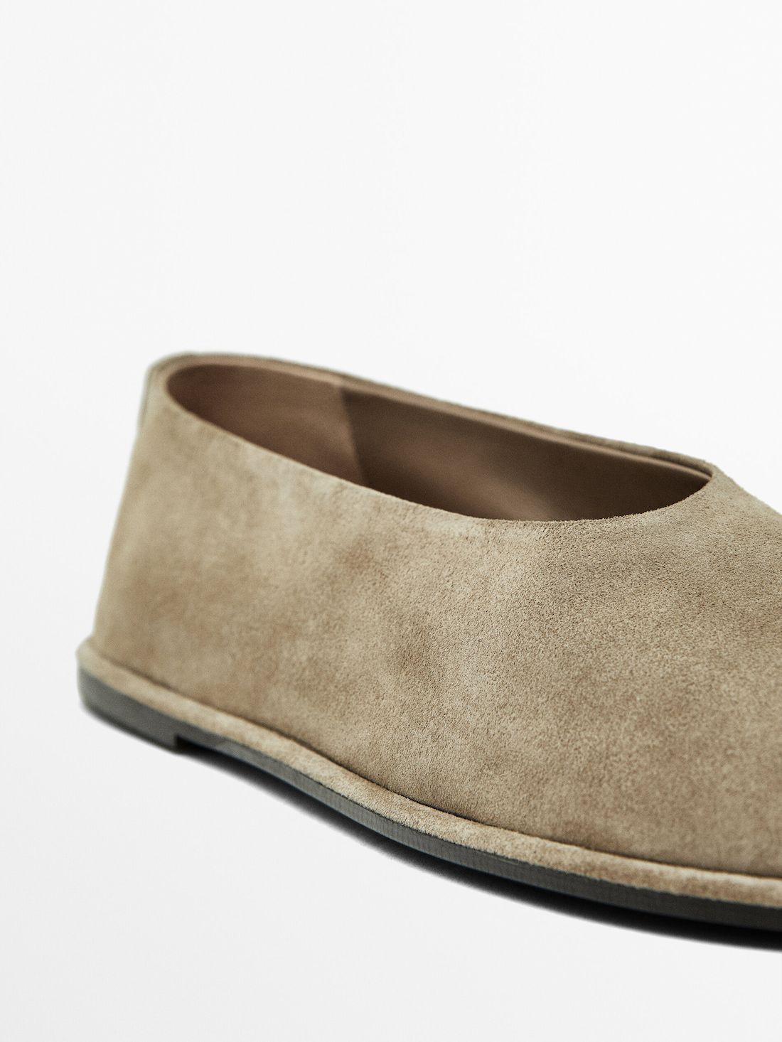 Massimo Dutti Soft Split Leather Women Ballet Flats Khaki Brown | US-MH3867412