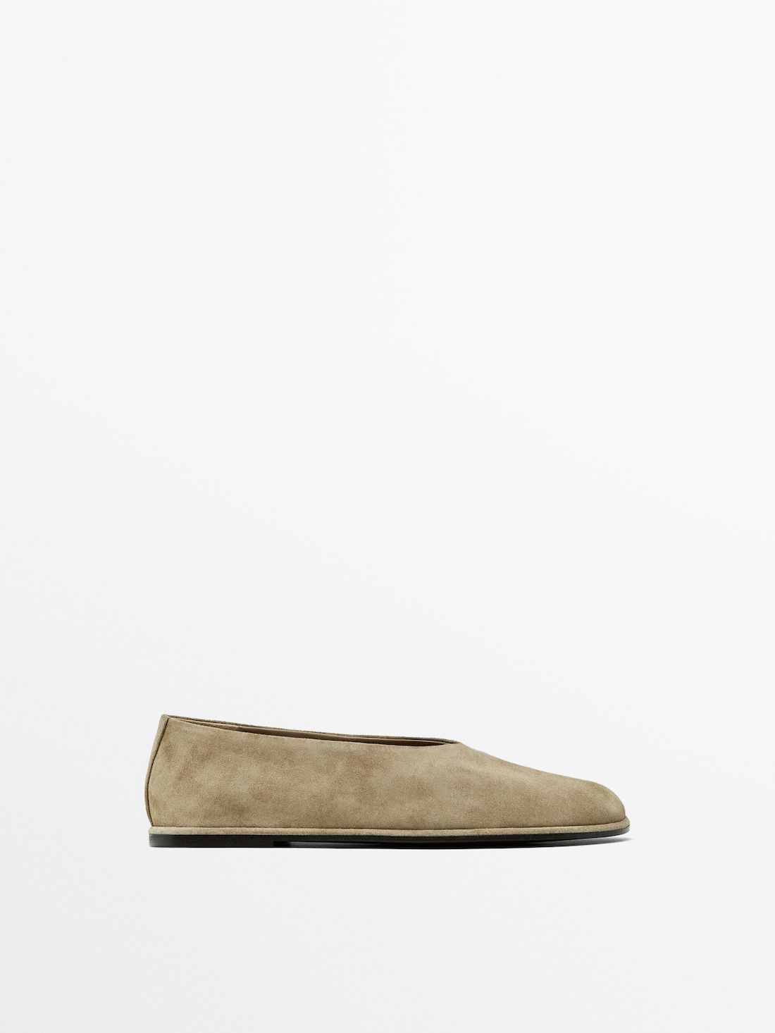 Massimo Dutti Soft Split Leather Women Ballet Flats Khaki Brown | US-MH3867412