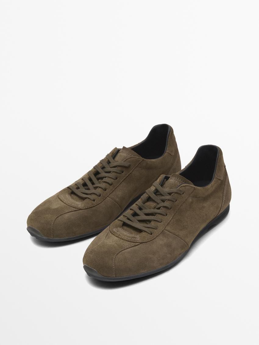Massimo Dutti Soft Split Suede Men Sneakers Khaki Brown | US-EY4518072