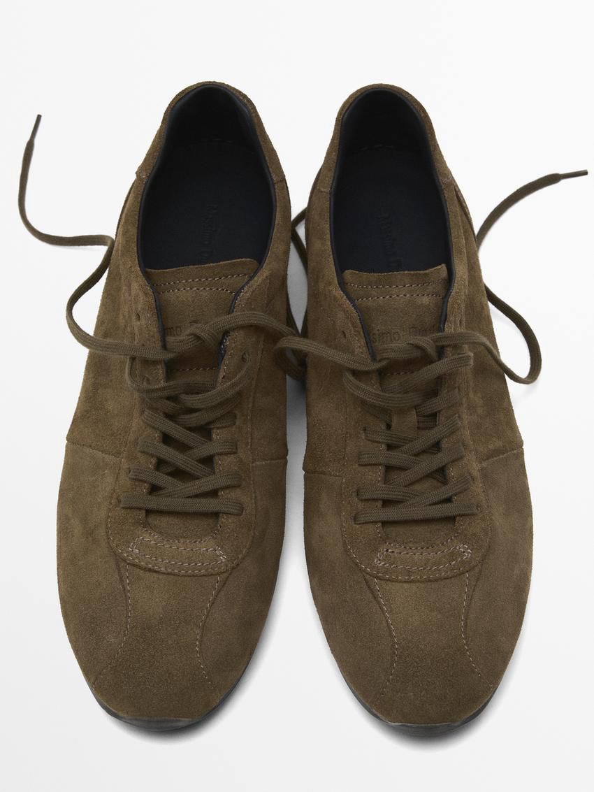 Massimo Dutti Soft Split Suede Men Sneakers Khaki Brown | US-EY4518072