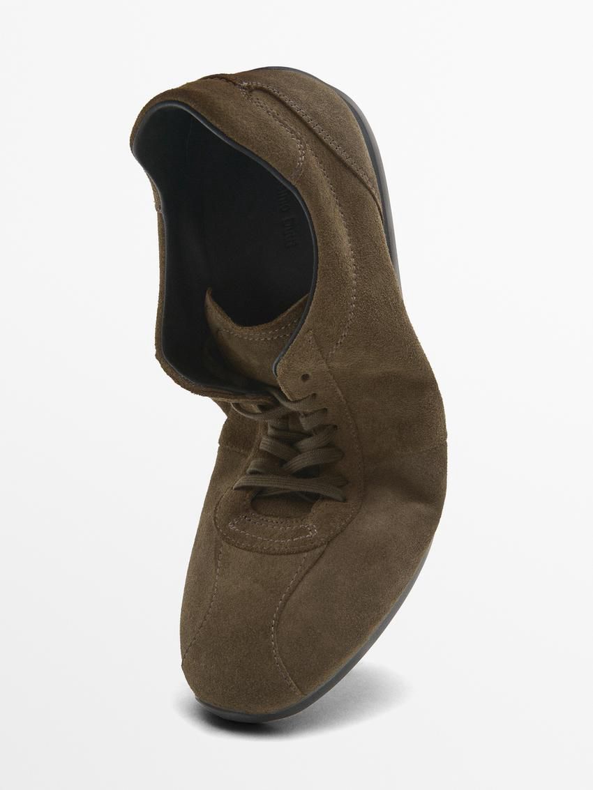Massimo Dutti Soft Split Suede Men Sneakers Khaki Brown | US-EY4518072