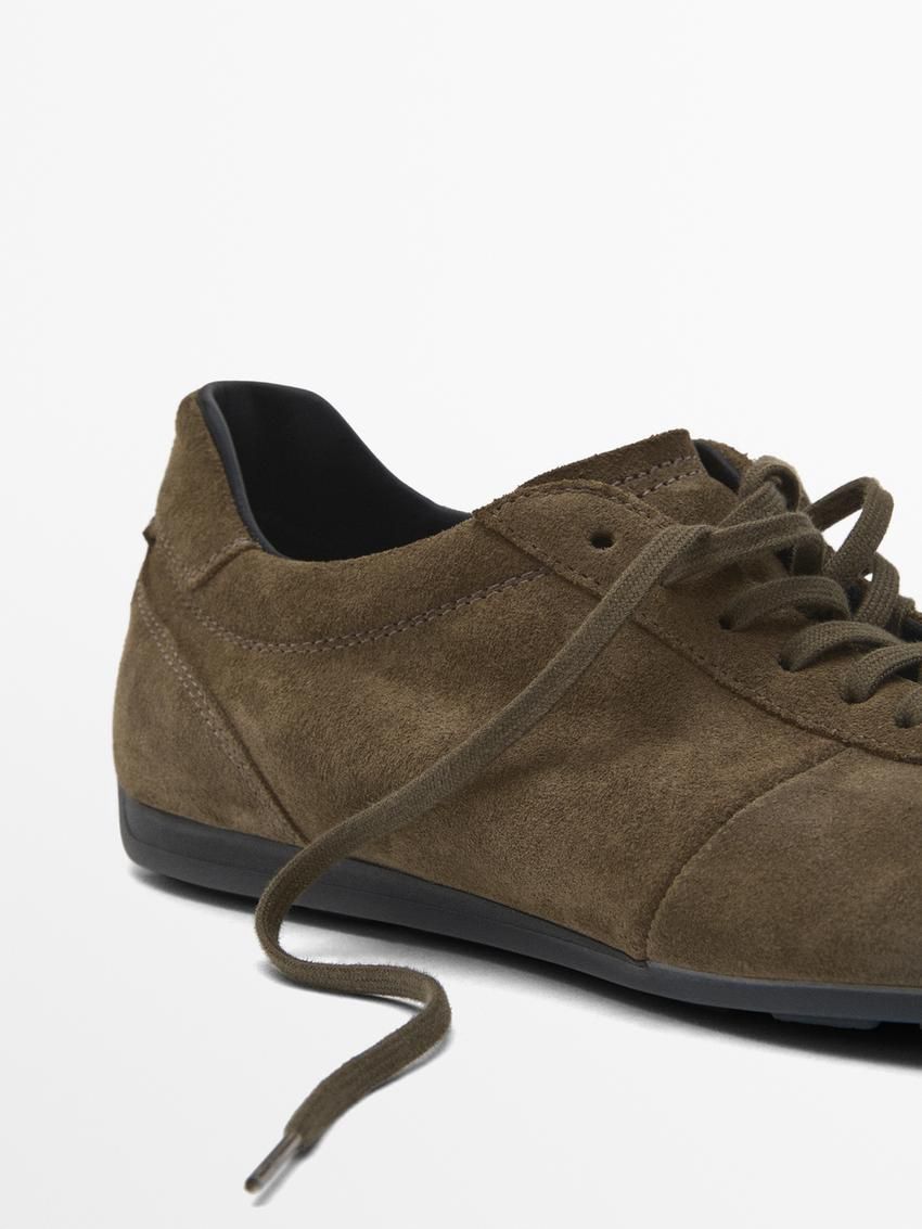 Massimo Dutti Soft Split Suede Men Sneakers Khaki Brown | US-EY4518072