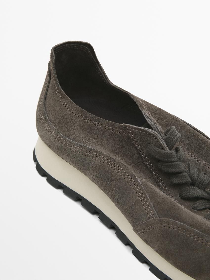 Massimo Dutti Soft Split Suede Men Sneakers Dark Grey | US-IT2340891
