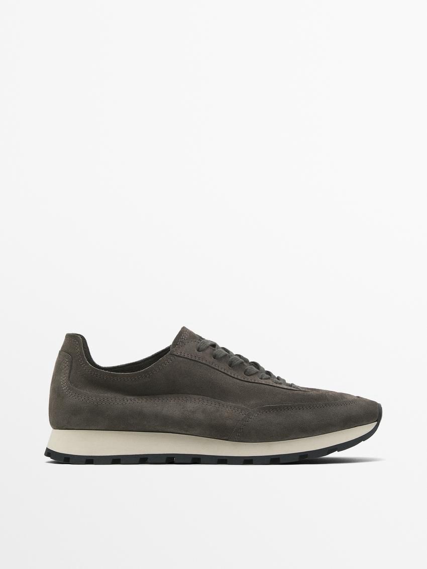 Massimo Dutti Soft Split Suede Men Sneakers Dark Grey | US-IT2340891