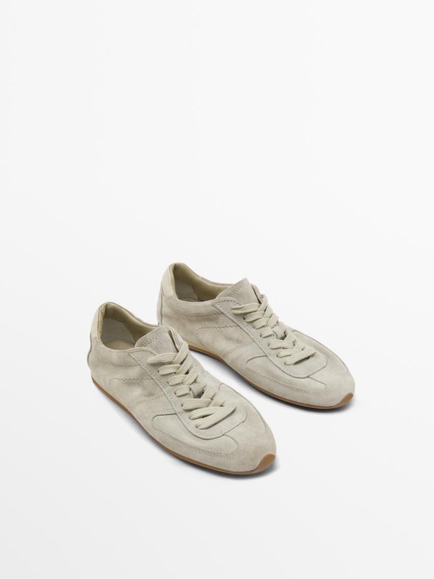 Massimo Dutti Soft Split Suede Women Sneakers Light Khaki | US-CH8169725