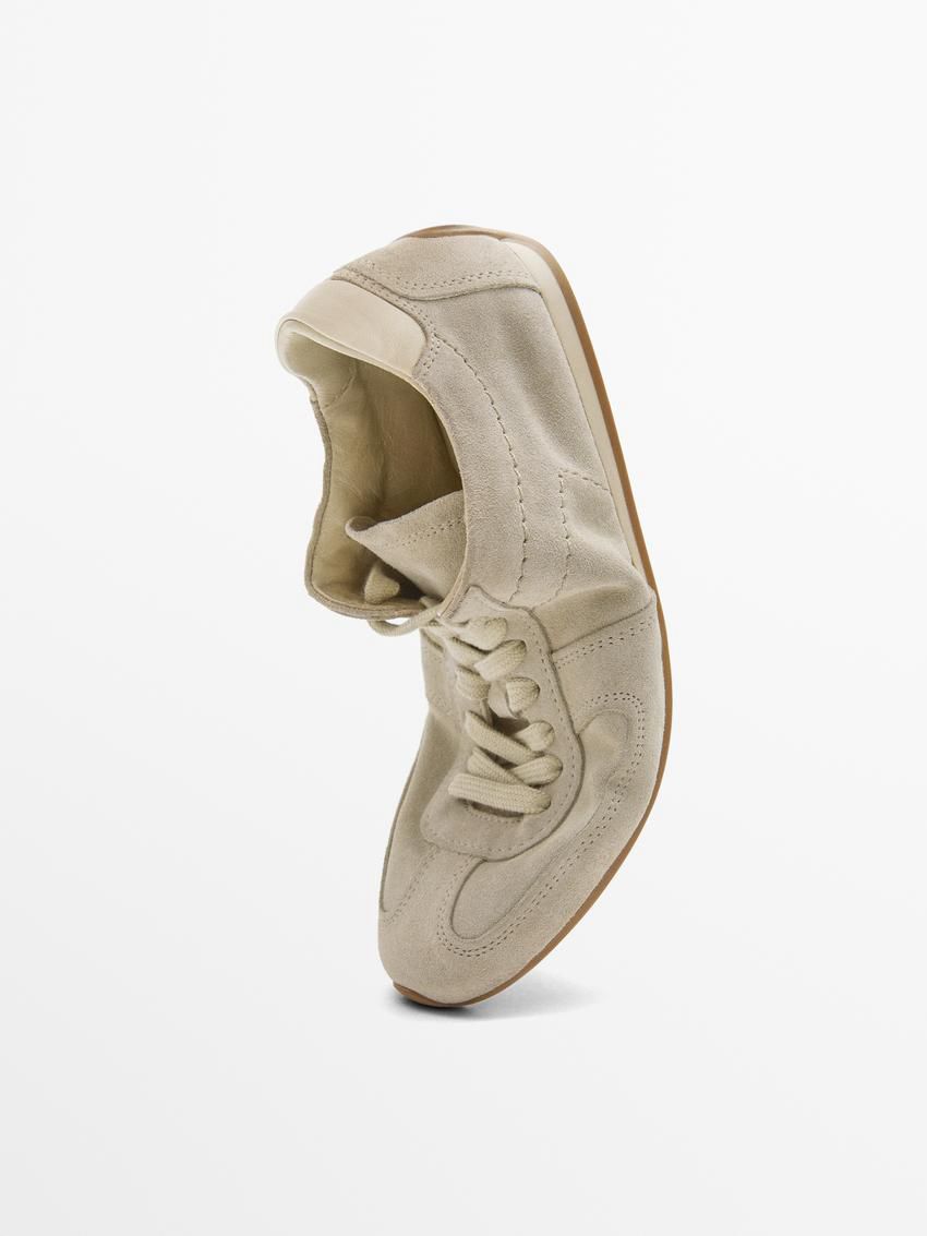 Massimo Dutti Soft Split Suede Women Sneakers Light Khaki | US-CH8169725