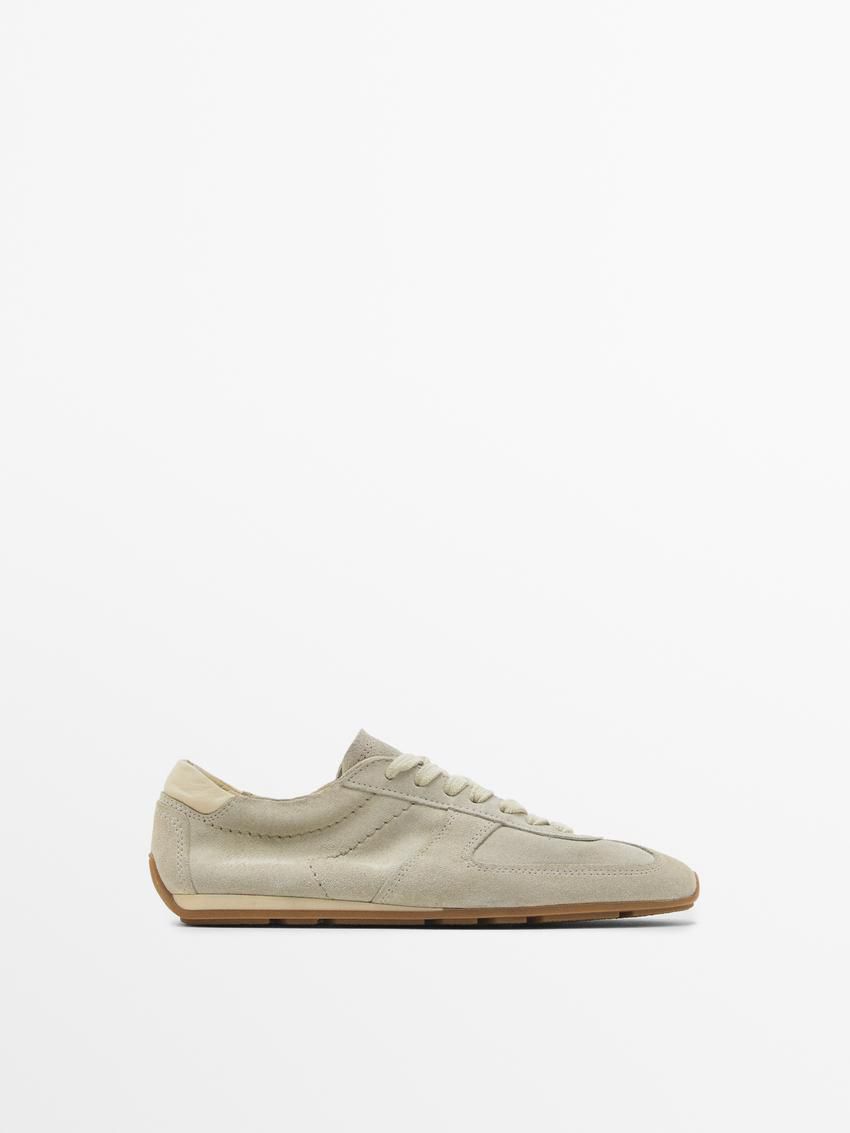 Massimo Dutti Soft Split Suede Women Sneakers Light Khaki | US-CH8169725