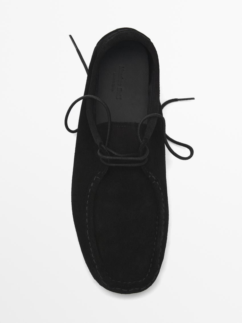 Massimo Dutti Soft Split With Moc Toe Men Leather Shoes Black | US-KC2530681
