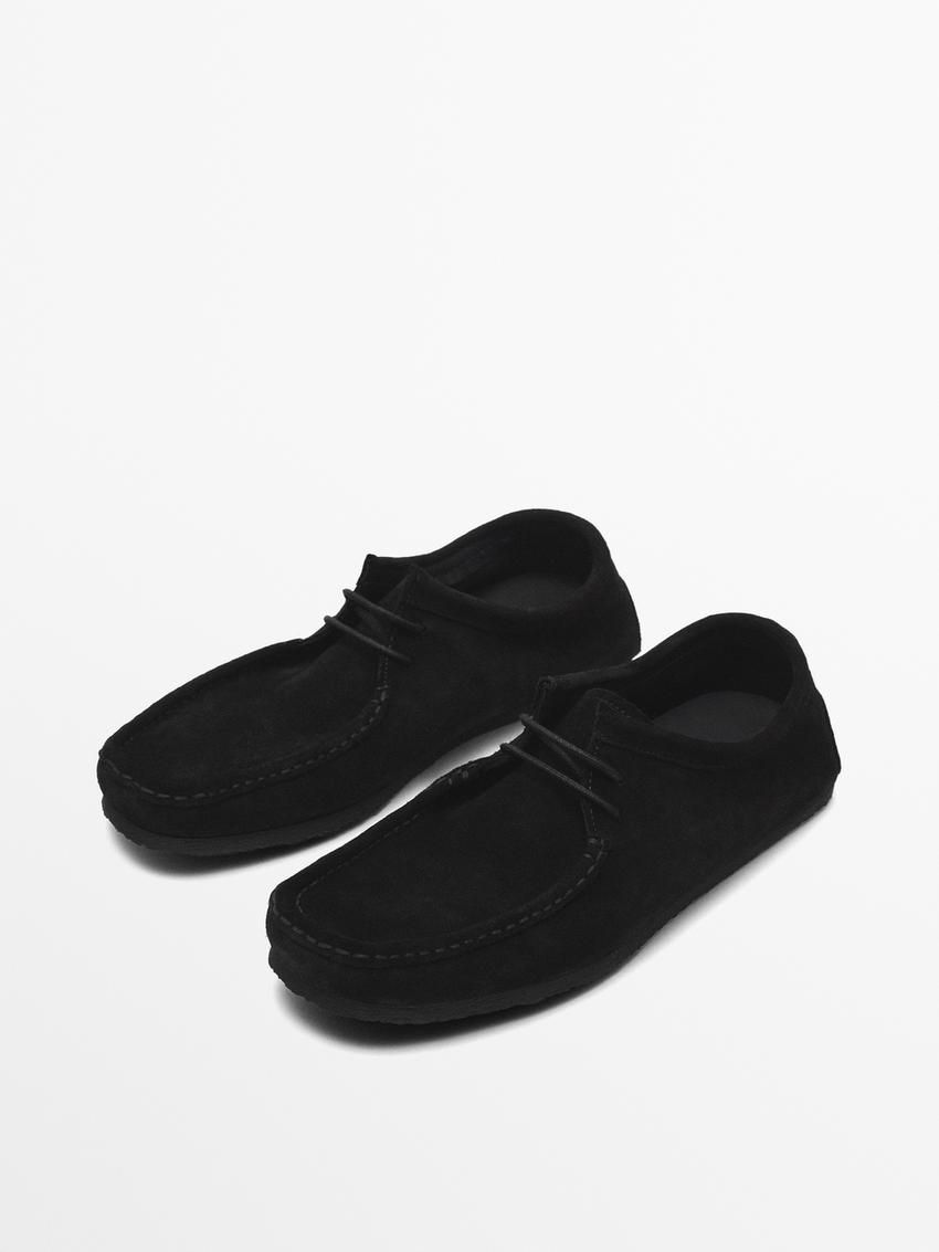Massimo Dutti Soft Split With Moc Toe Men Leather Shoes Black | US-KC2530681