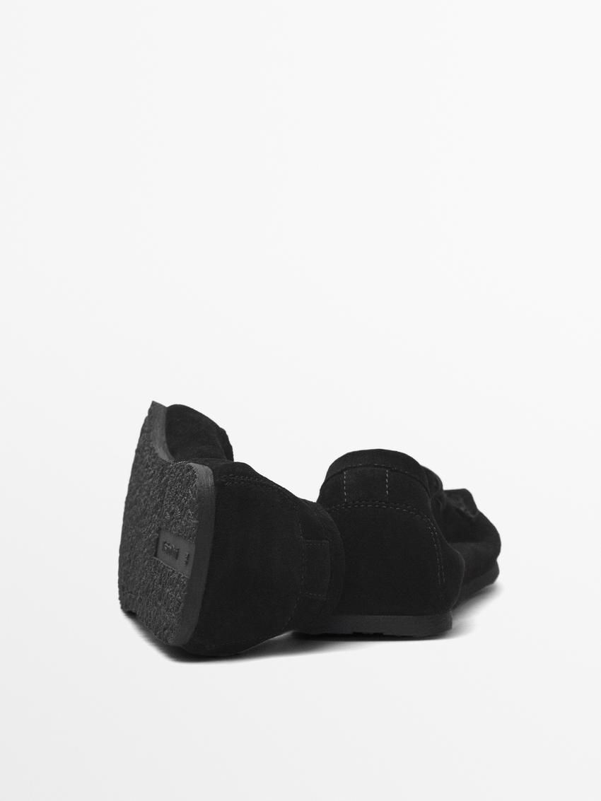 Massimo Dutti Soft Split With Moc Toe Men Leather Shoes Black | US-KC2530681