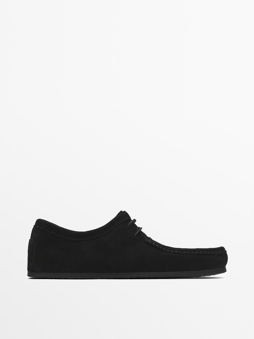 Massimo Dutti Soft Split With Moc Toe Men Leather Shoes Black | US-KC2530681