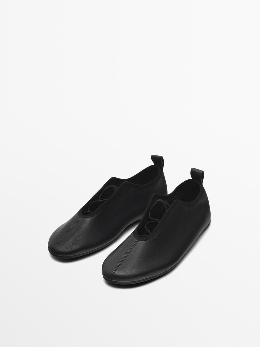Massimo Dutti Soft Stretch Women Ballet Flats Black | US-QL9534862