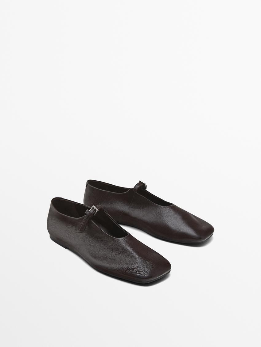 Massimo Dutti Soft With Buckle Women Ballet Flats Dark Brown | US-MH8290457