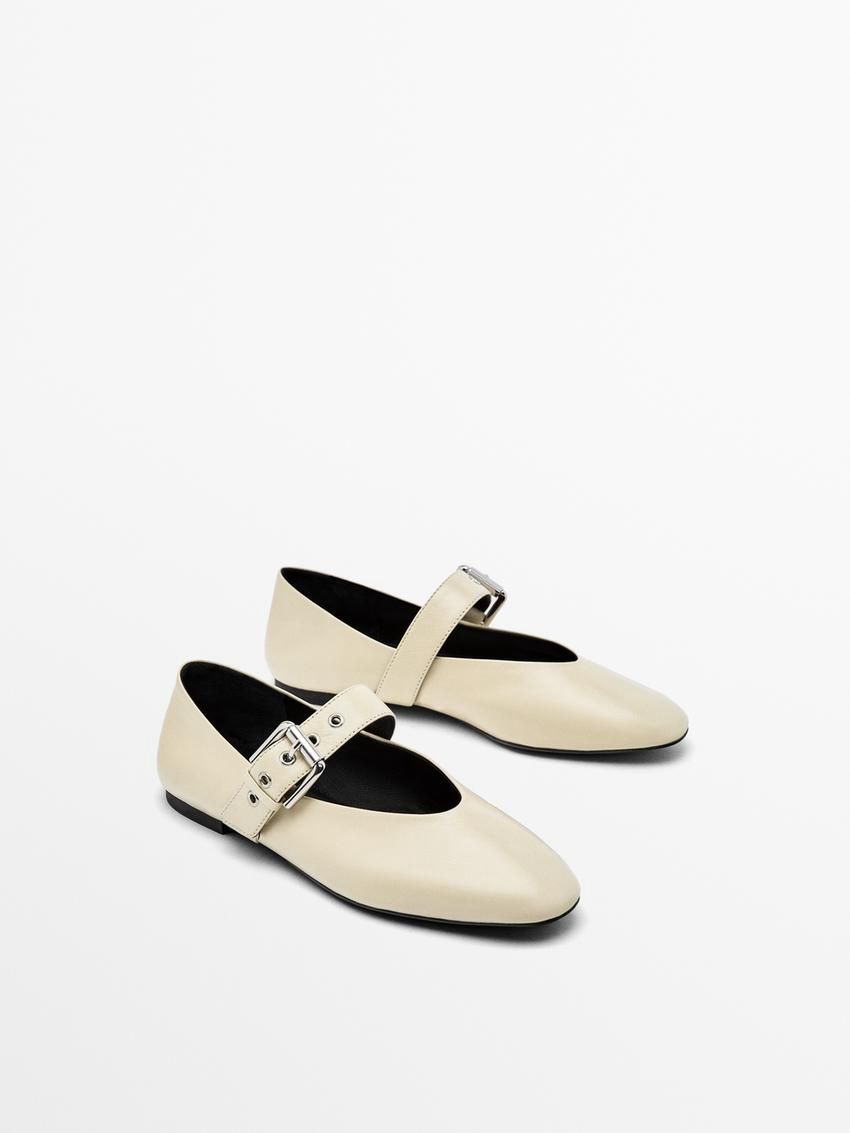 Massimo Dutti Soft With Buckle Women Ballet Flats Cream | US-XR8245619