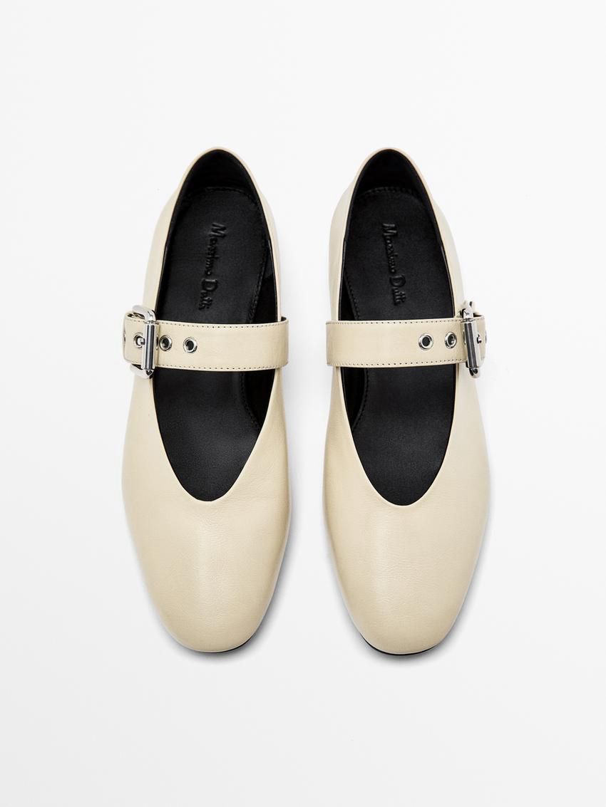 Massimo Dutti Soft With Buckle Women Ballet Flats Cream | US-XR8245619