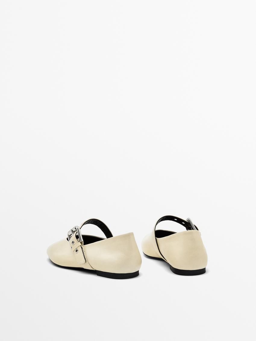Massimo Dutti Soft With Buckle Women Ballet Flats Cream | US-XR8245619