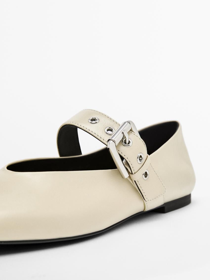 Massimo Dutti Soft With Buckle Women Ballet Flats Cream | US-XR8245619
