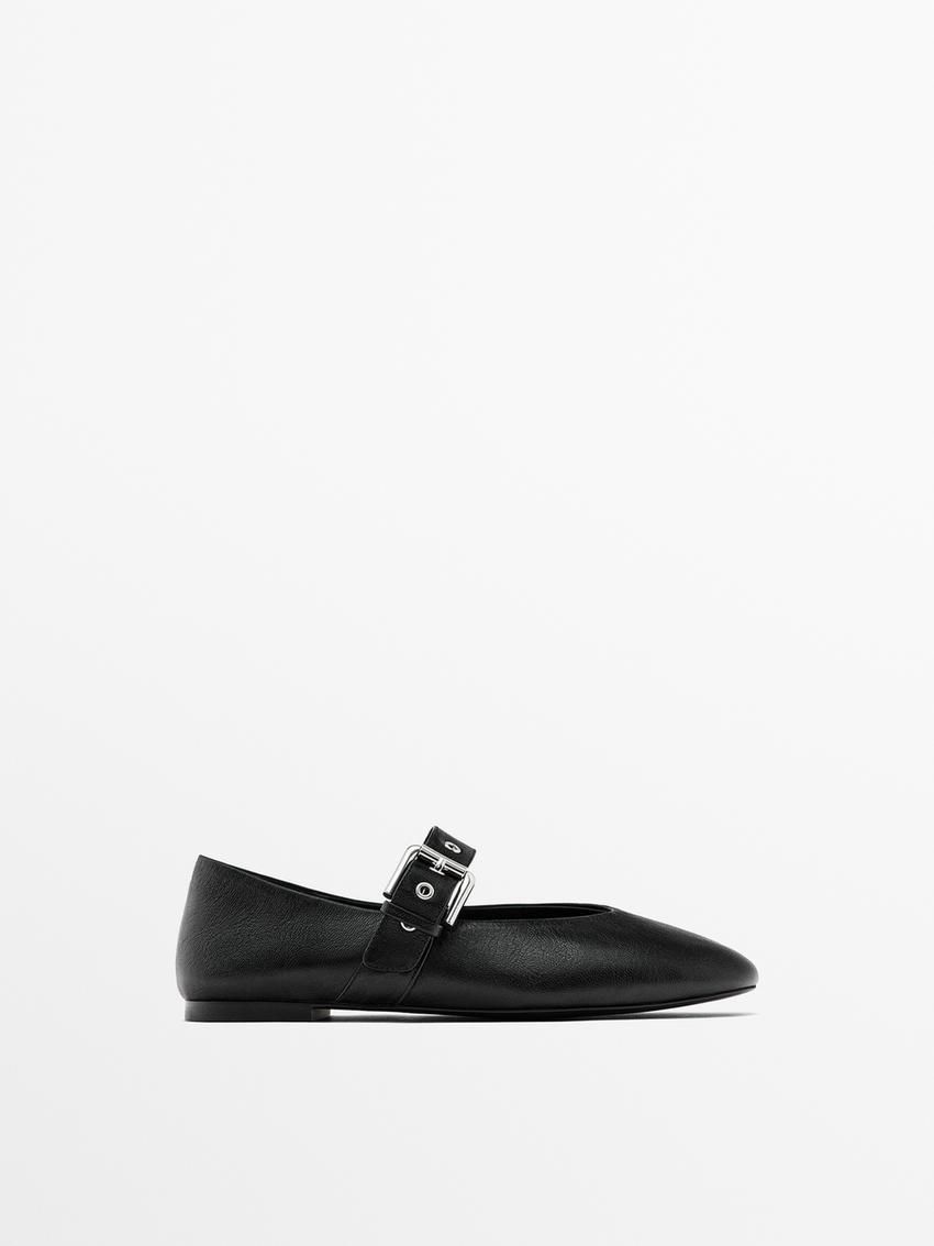 Massimo Dutti Soft With Buckle Women Ballet Flats Black | US-LS5431702