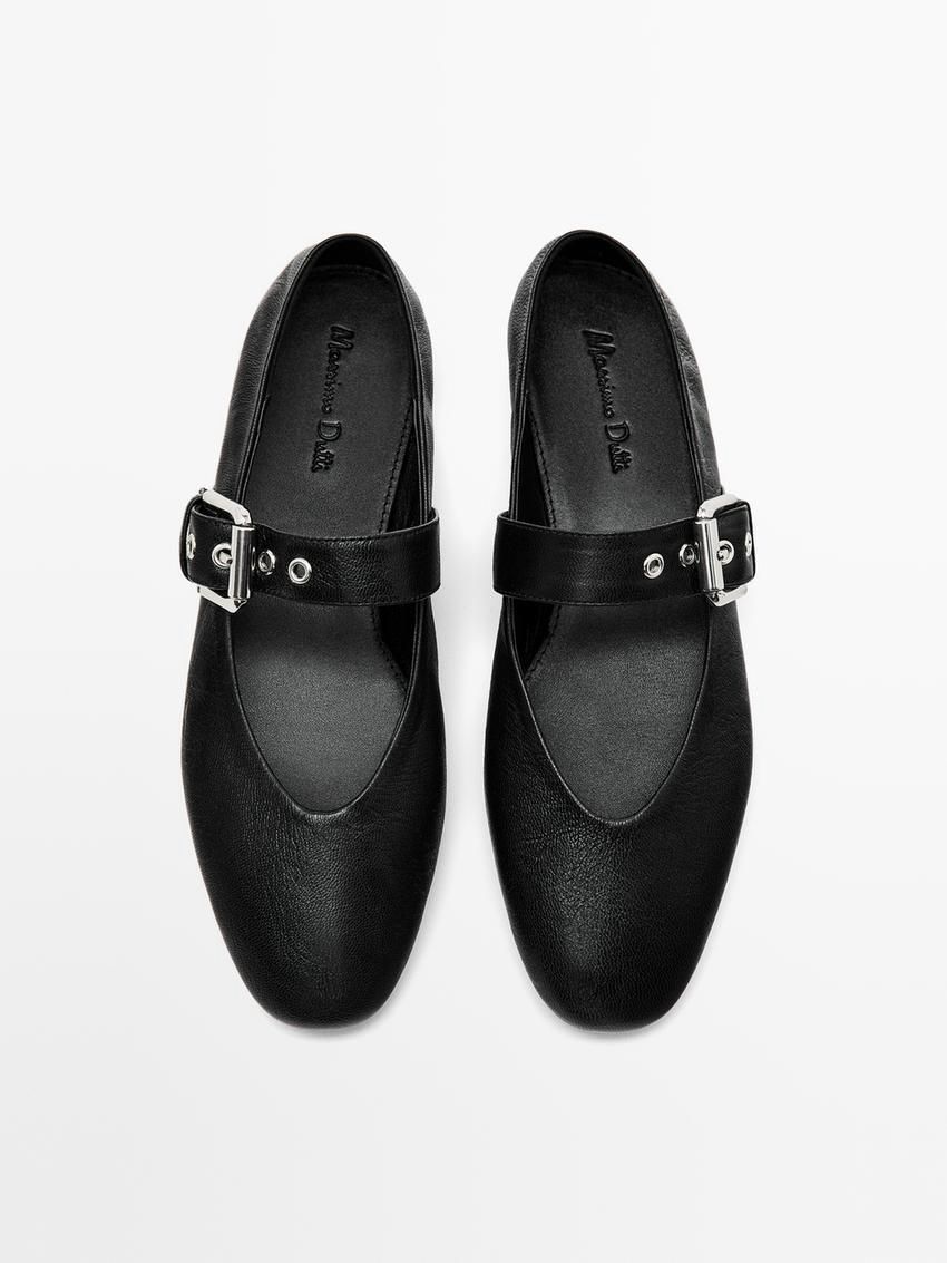 Massimo Dutti Soft With Buckle Women Ballet Flats Black | US-LS5431702