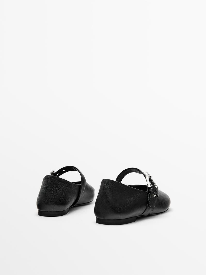 Massimo Dutti Soft With Buckle Women Ballet Flats Black | US-LS5431702