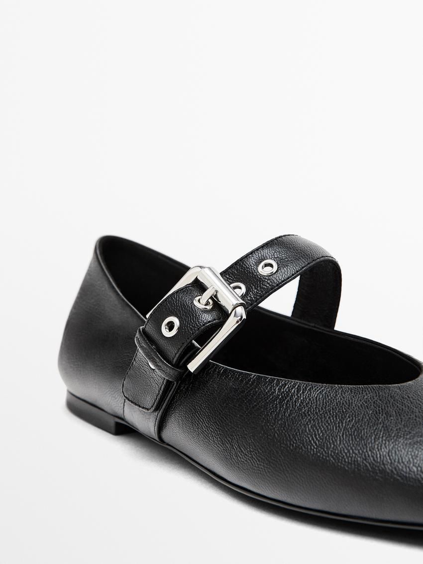 Massimo Dutti Soft With Buckle Women Ballet Flats Black | US-LS5431702