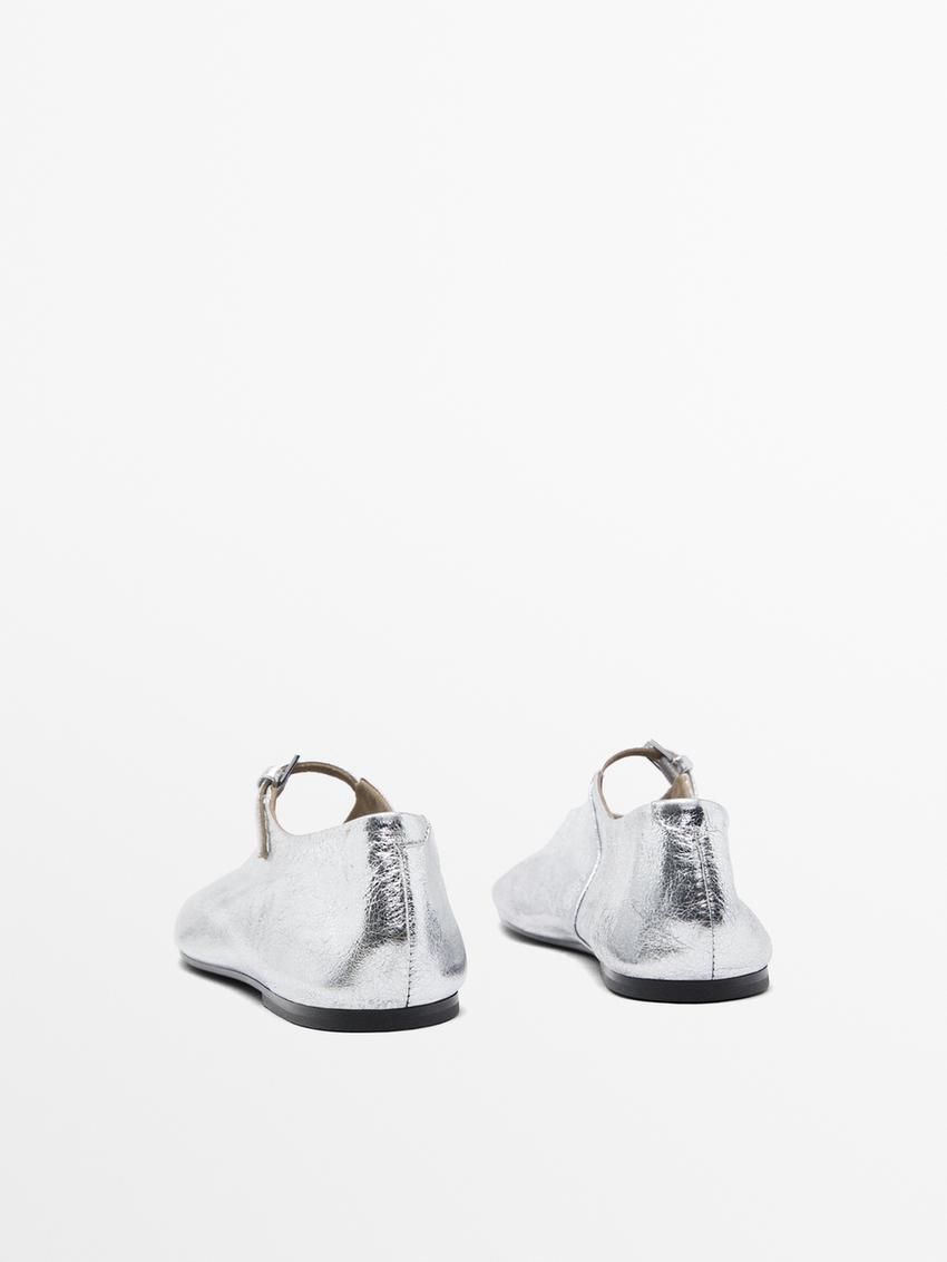 Massimo Dutti Soft With Buckle Women Ballet Flats Silver | US-IZ2098315