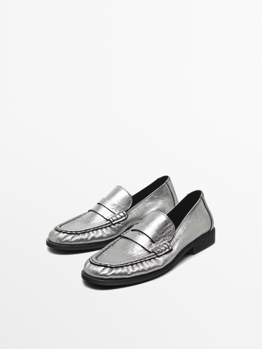 Massimo Dutti Soft With Gathered Detail Women Loafers Silver | US-KX1062753