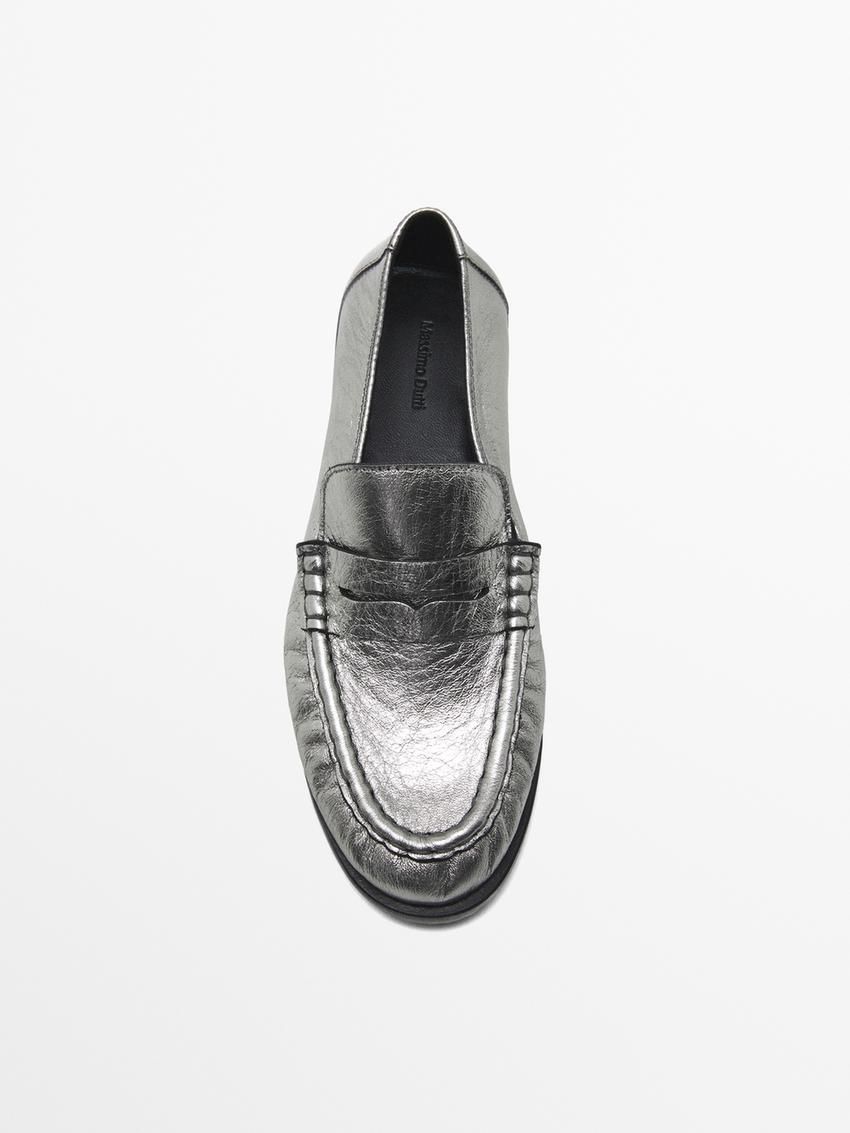 Massimo Dutti Soft With Gathered Detail Women Loafers Silver | US-KX1062753