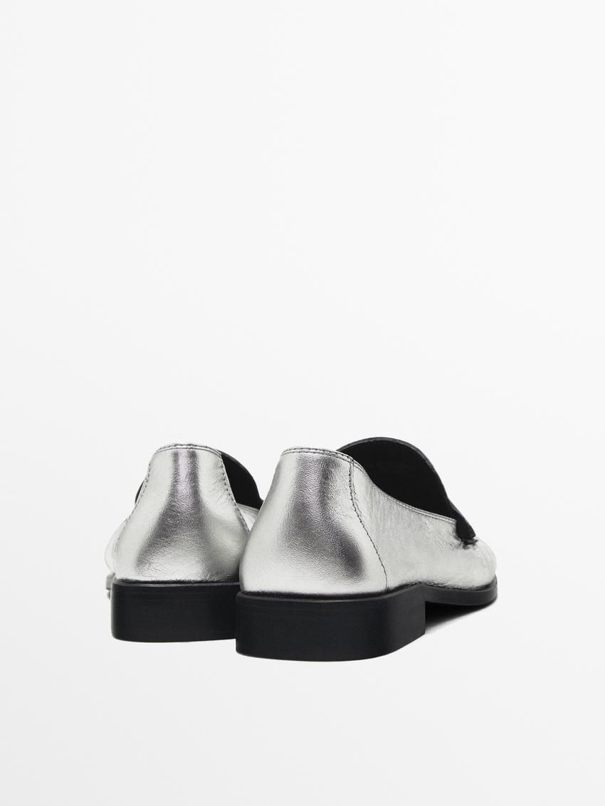 Massimo Dutti Soft With Gathered Detail Women Loafers Silver | US-KX1062753